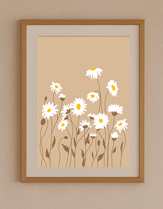 “Daisies” Natural — Minimalist Floral Art Print