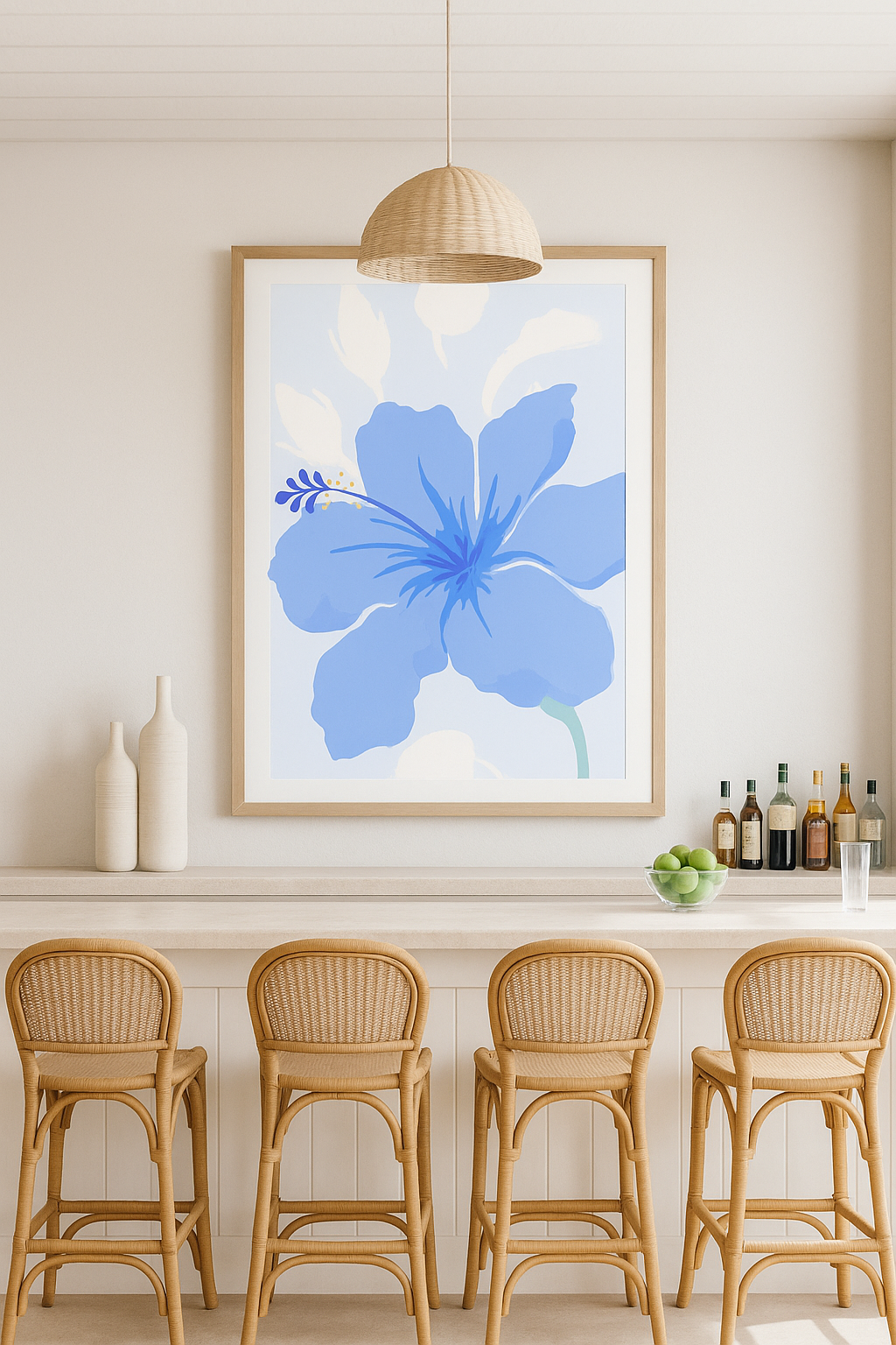 “Blue Horizon Hibiscus” — Coastal Floral Art Print