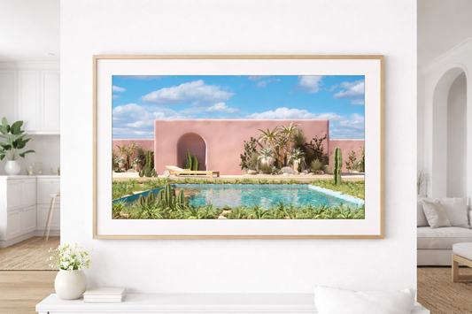 “Blush Courtyard Escape” — Mediterranean Pool Art Print