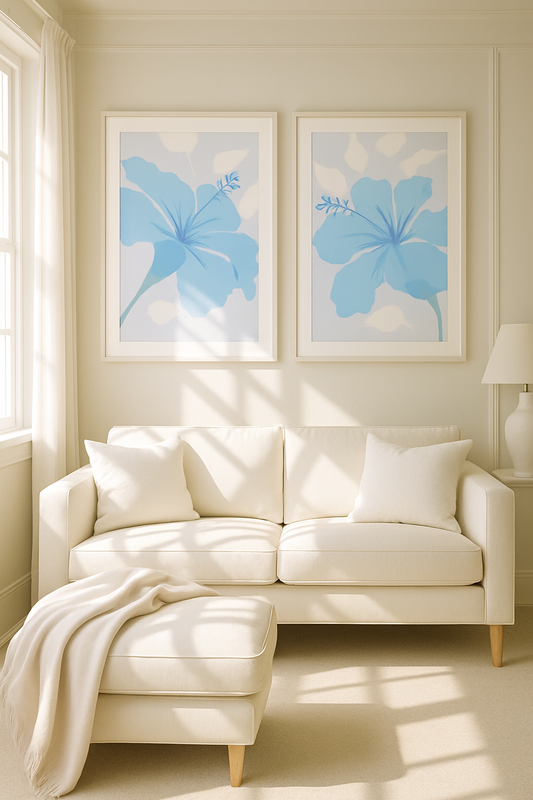 “Azure Hibiscus Duo” — Coastal Floral Art Prints