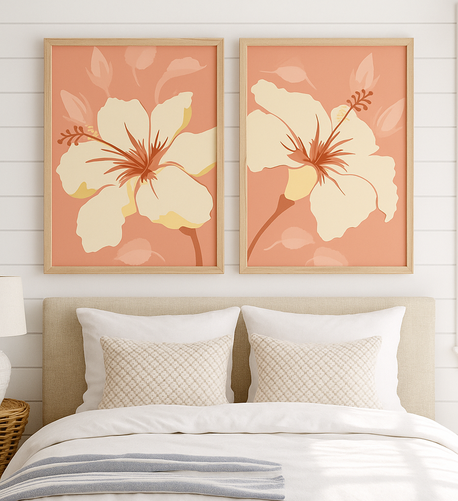 “Sunset Hibiscus Duo” — Tropical Floral Art Prints