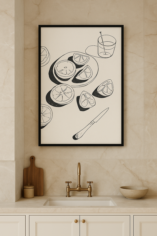 “Lemon Still Life” — Modern Kitchen Line Art Print