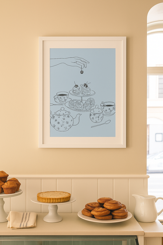 “Afternoon Tea” Blue - Kitchen Art Print
