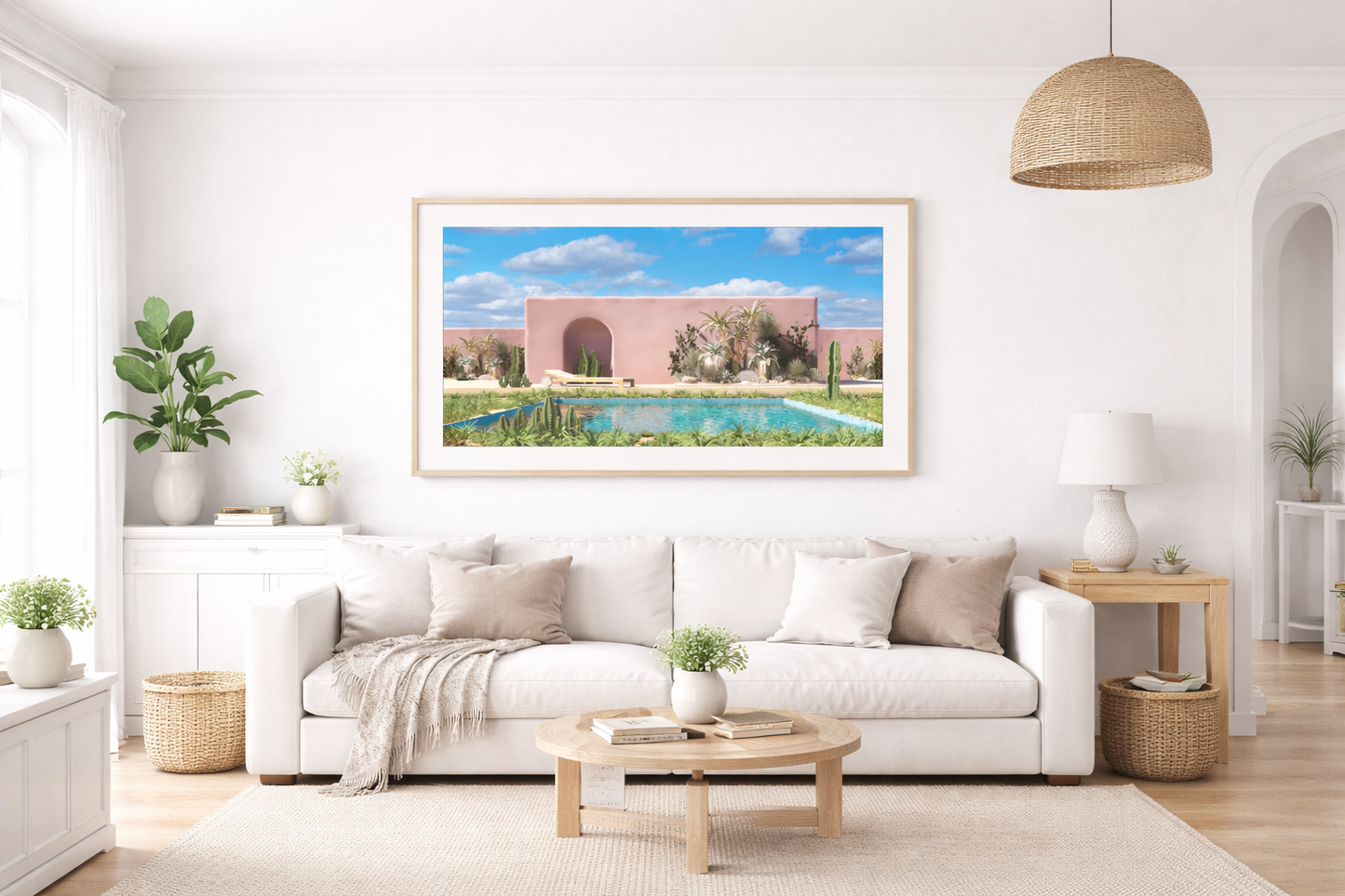 “Blush Courtyard Escape” — Mediterranean Pool Art Print
