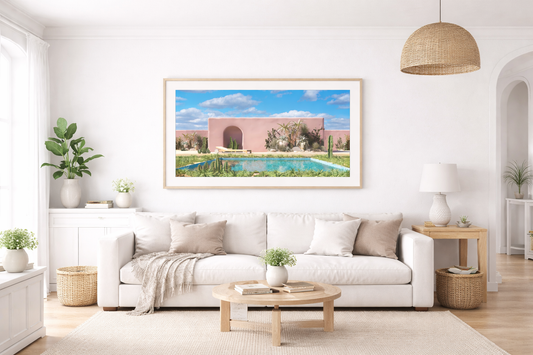 “Blush Courtyard Escape” — Mediterranean Pool Art Print
