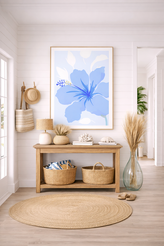 “Blue Horizon Hibiscus” — Coastal Floral Art Print