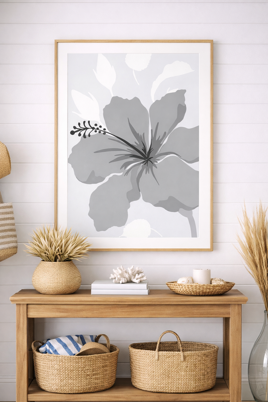 “Monochrome Hibiscus” Floral Wall Art Prin